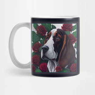 Basset Hound red roses 2 Mug